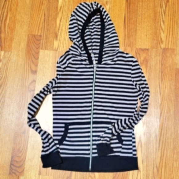 Striped Black and White Zip-Up Hoodie - Picture 1 of 4